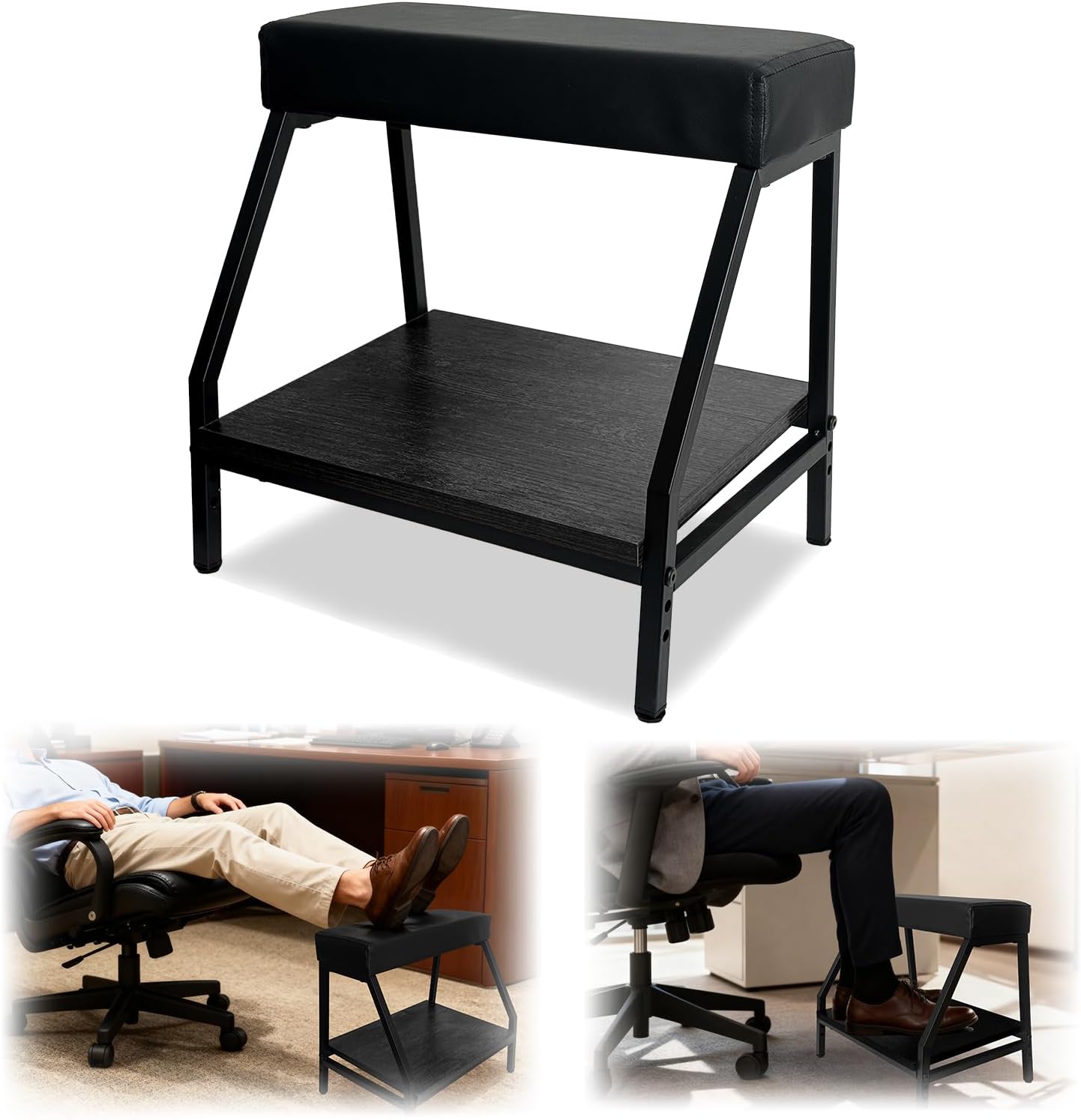 Double Step Under Desk Footrest - 15.7" H Ergonomic Adjustable Foot Stool for Office, Relieves Lower Back & Hip Pressure, Comfortabl Home Office Desk Computer Foot Rest