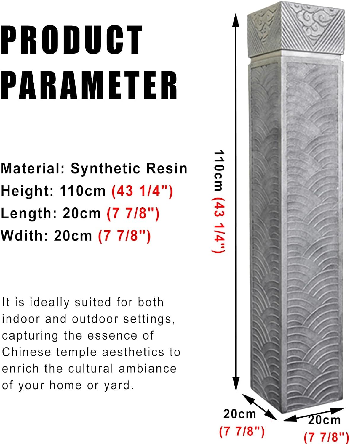 ARCVOX Asian Decor Pedestal Floor Ornaments, Faux Stone Finish Porch Columns & Pillars, Indoor/Outdoor Statues for Home Decor, Decorative Flower Pot Columns (Color : Silver Size XL)
