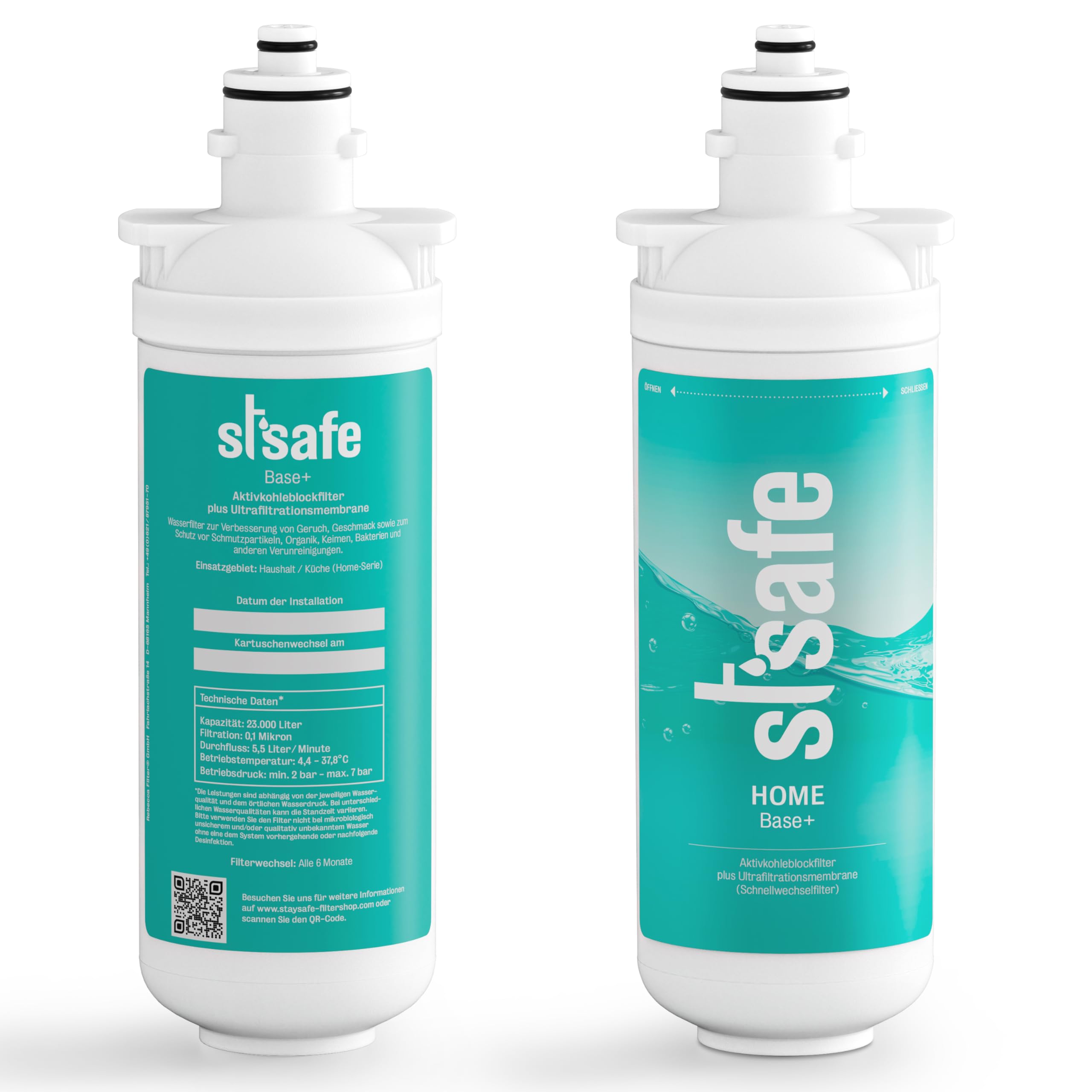 BASE+ Ersatzfilter | Untertisch Wasserfilter Ersatzkartusche passend zu den StSafe Filtern der HOME-Serie | Schnellwechselsystem I doppelte Filtration I Filtersystem Wasser I Trinkwasserfilter