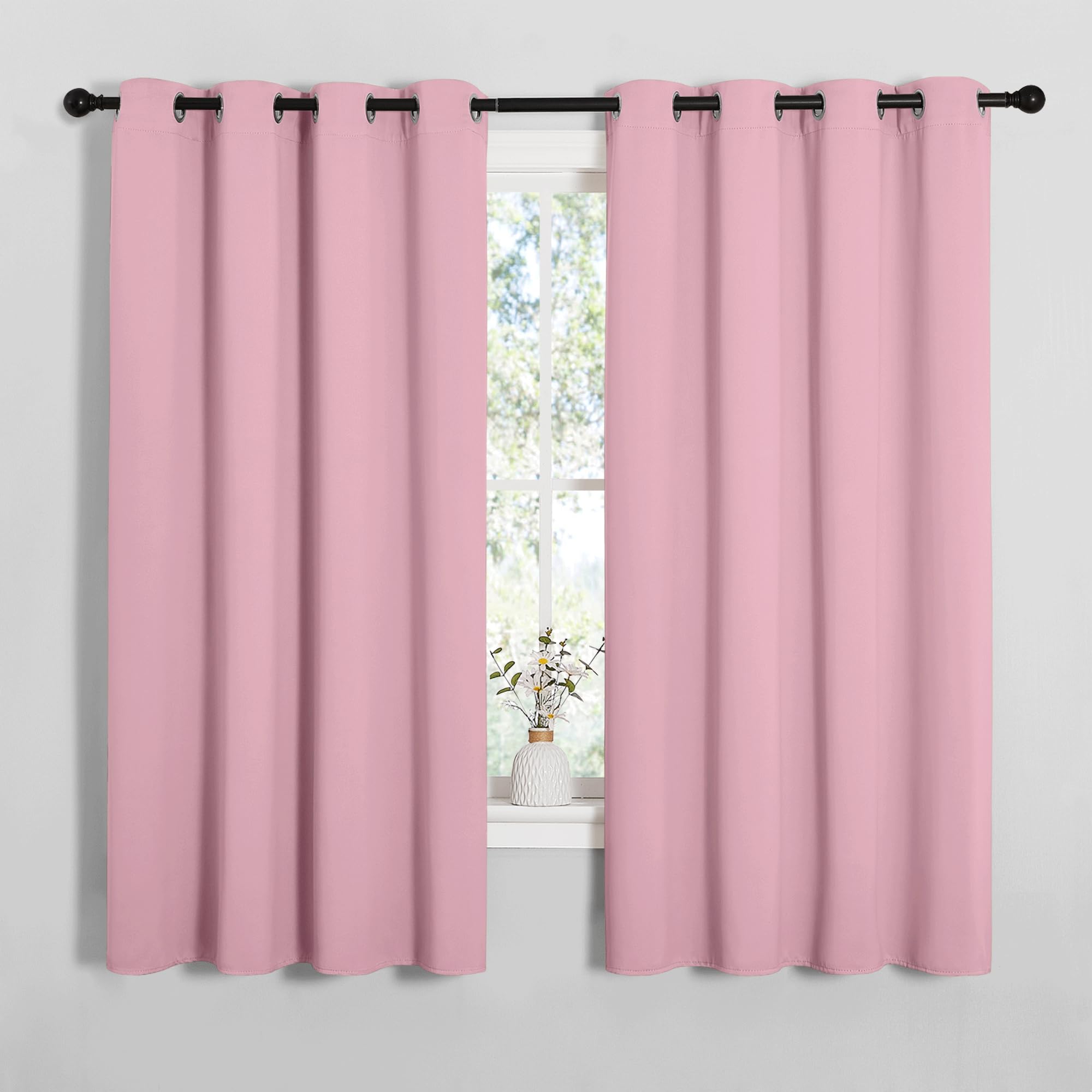 NICETOWN Bedroom Curtain Panels Blackout Draperies, Thermal Insulated Solid Grommet Blackout Curtains/Drapes (Crystal Pink, 1 Pair, 55 by 68-inch)