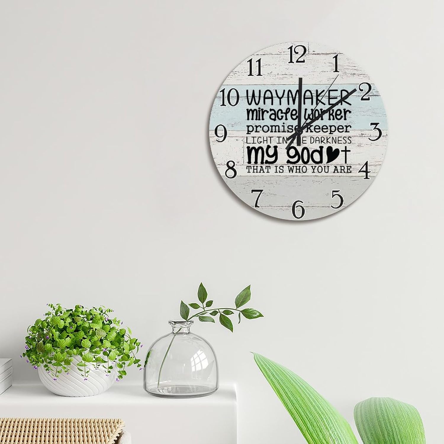 Waymaker Miracfe Worker Clock Scripture Print 15 Inch Large Wall Clocks Battery Operated Non-Ticking Retirement Wall Decor Home Decor for Kitchen Bedroom Living Room Office