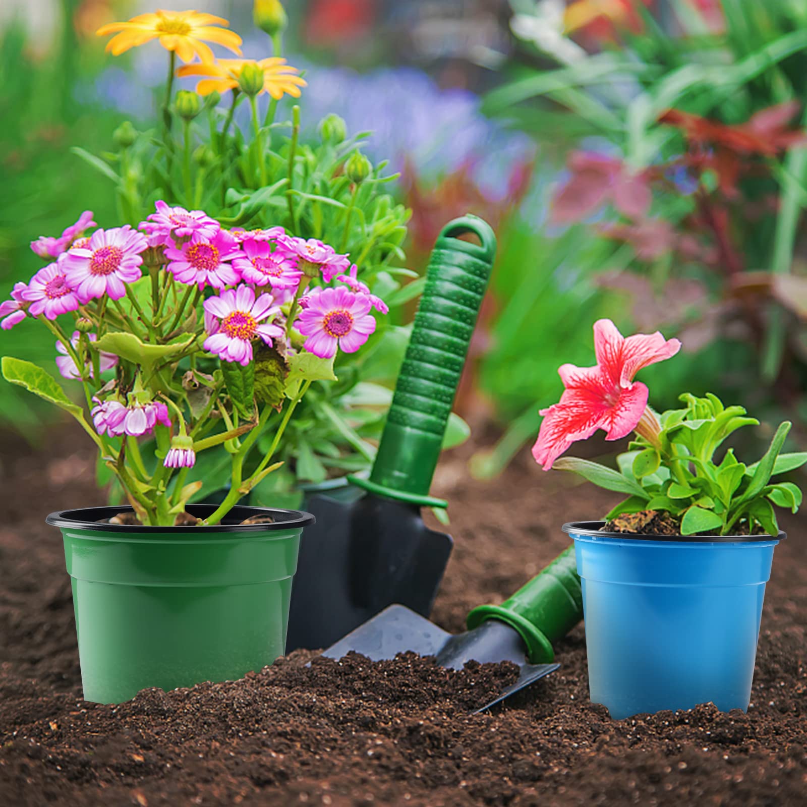 Oubest Lot de 30 pots en plastique pour plantes de 15,2 cm avec trous de drainage, pots de fleurs multicolores pour semis, coupe, transplantation