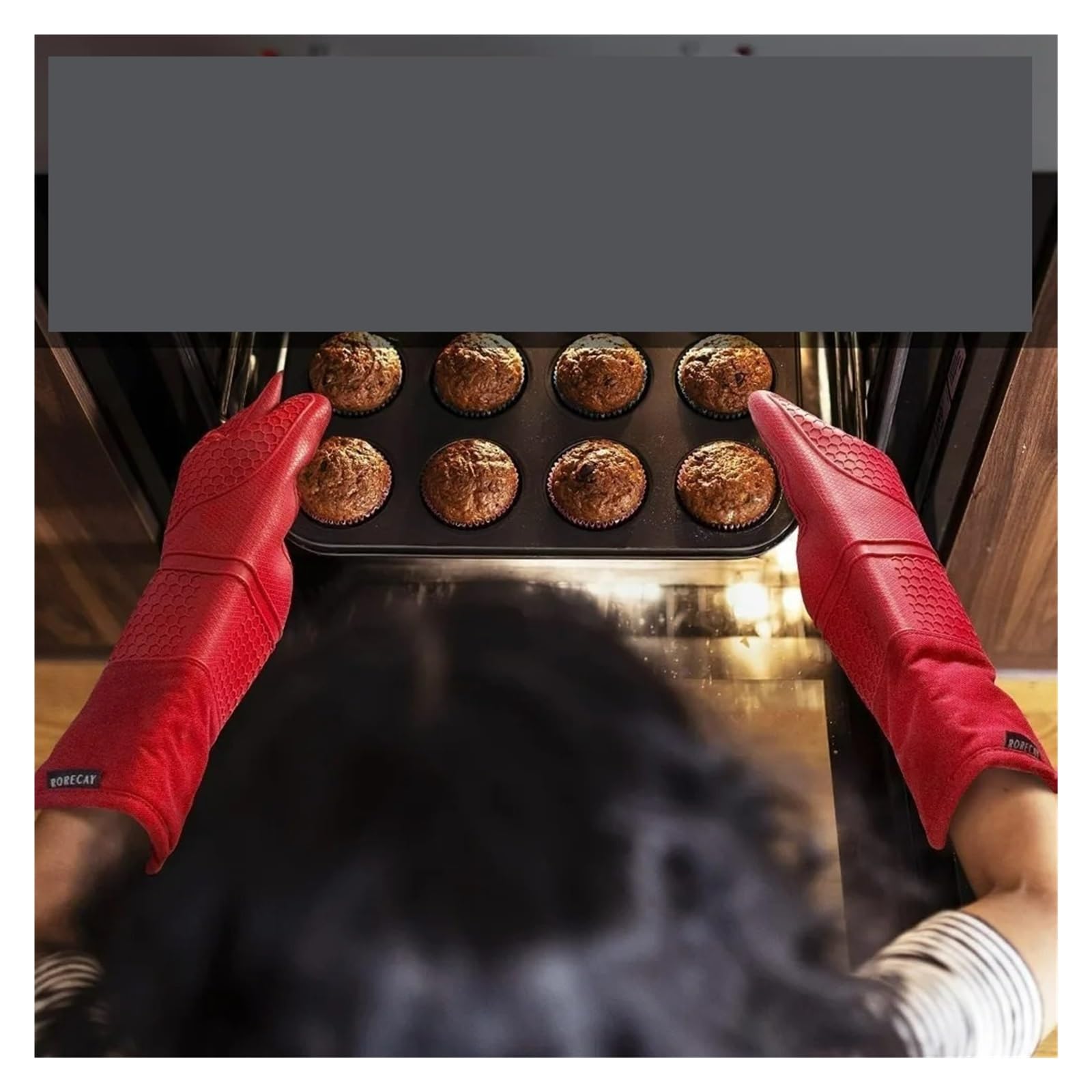 Set de 6 guantes de horno, agarraderas de silicona extra largas de 15" | 2 guantes de horno, 2 salvamanteles, 2 mini guantes de pinza, textura de panal, resistente al calor