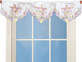 Simhomsen Embroidered Easter Curtain Valance W 58 × L 14 Inches, Spring and Summer Kitchen Window Decorations (Easter)