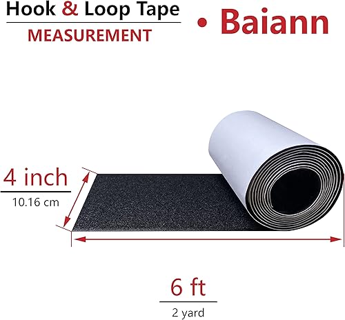 Miniatura 8 de Baiann Tiras adhesivas de gancho y bucle de 6 pulgadas x 3 pies, cinta adhesiva para la parte trasera, parche resistente, correas entrelazadas para