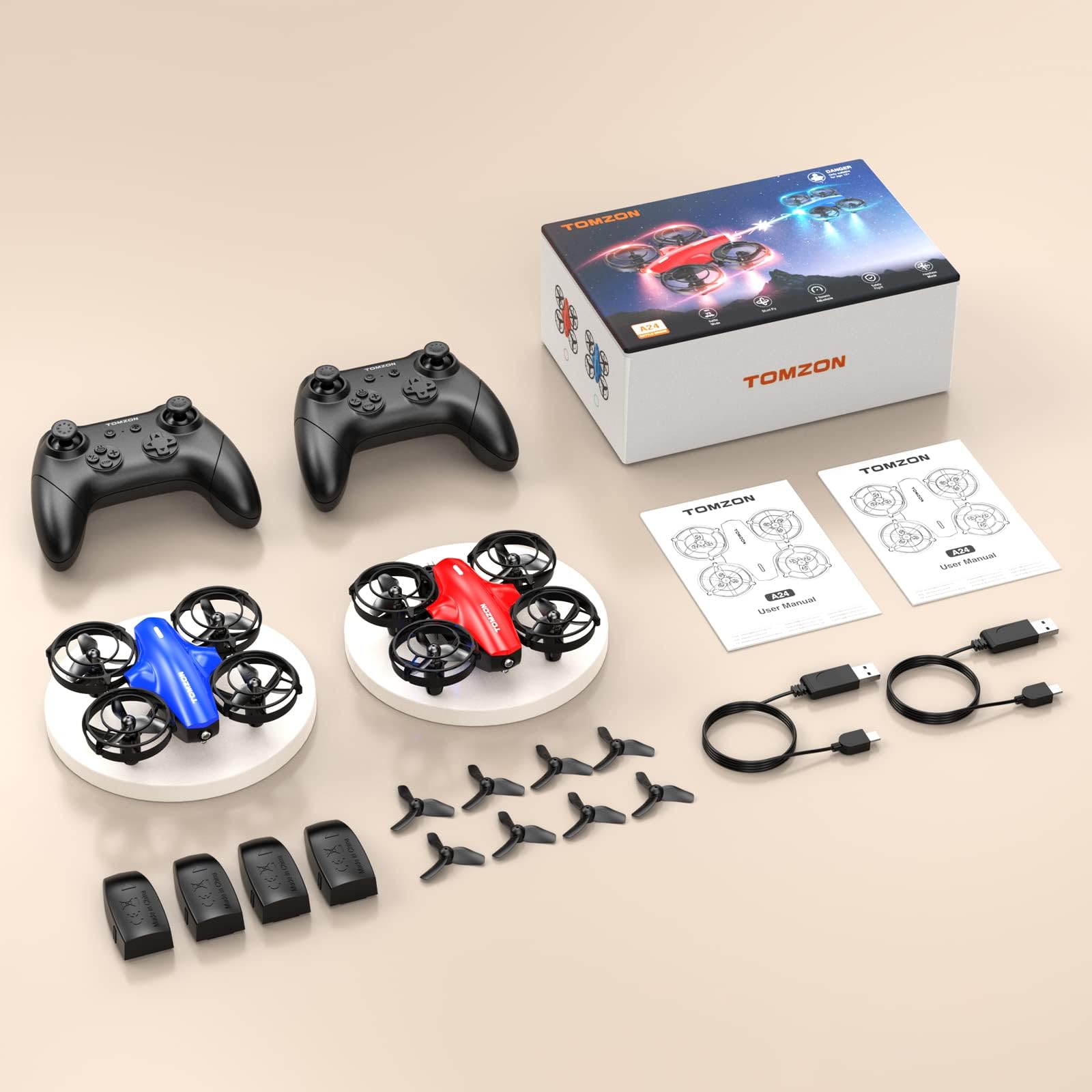 Tomzon Mini Drone for Children Beginners, Aeroplane Remote Controlled with Battle Mode, RC Quadcopter 24 Minutes Long Flight Time, 360° Propeller Protection, Toy Throwing Go/3D Flip/Circle Flight,