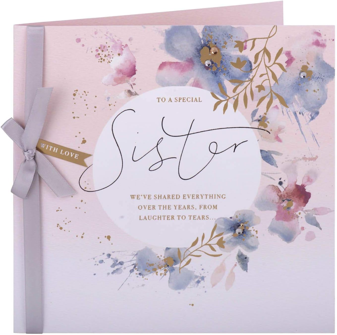 Clintons Watercolour Flowers Sister Birthday Card 186x186mm, multi