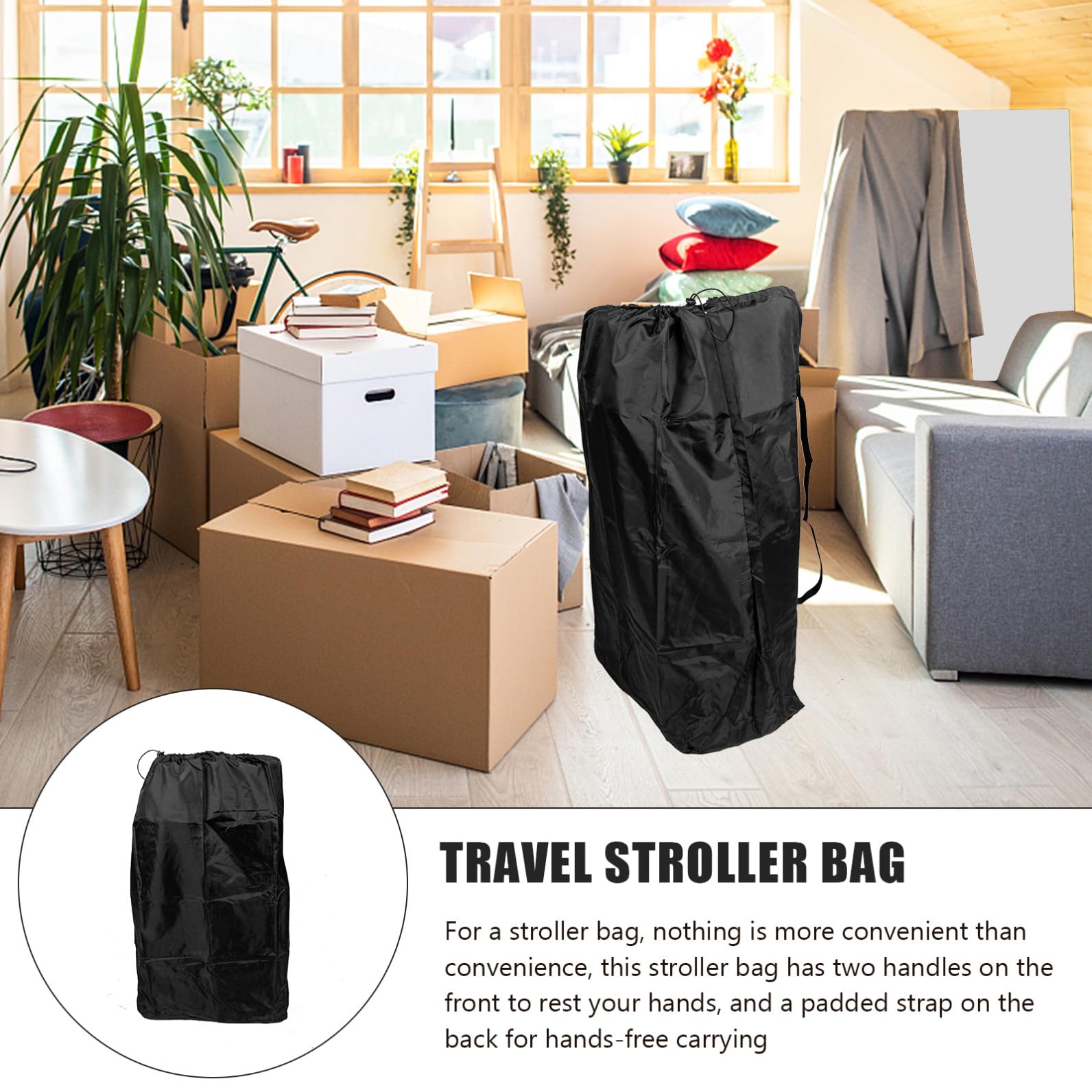 SUPVOX Borsa da Viaggio per Passeggino per Aereo Chiusura a Coulisse | Nero in Nylon, Due Spallacci e Cuciture Rinforzate, per Viaggio e Gate Check