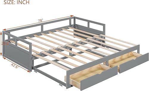Miniatura 2 de Bellemave Sofá cama doble con nido, sofá cama de madera con cajones, sofá cama extensible con almacenamiento, marco de sofá cama expansible con