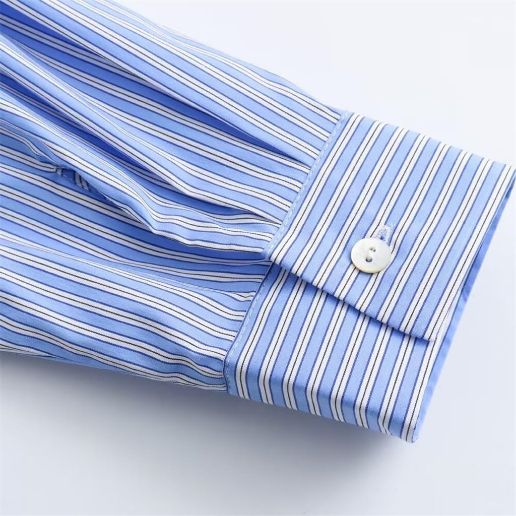 False Two Pieces Street Loose Striped Color Blocking Patchwork Shirt Long Sleeve Knit Sweater