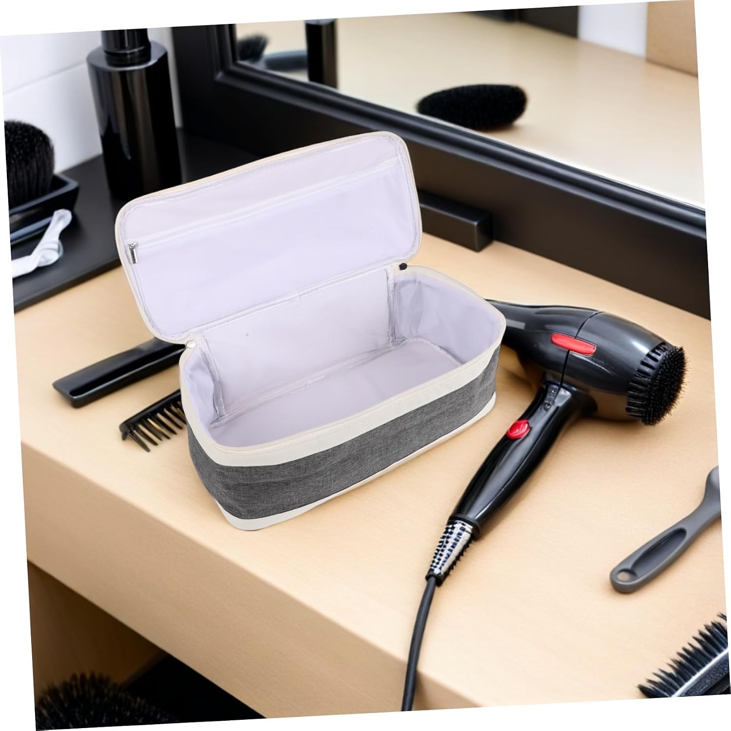 Portable Hairdryer Travel Storage Pouch with Dual Functionality, Stylish Cloth and Pu Leather Organizer Bag for Hair Tools, for Travel Use