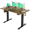Claiks Electric Standing Desk 120x60cm Height Adjustable Desk with 3 Memory Presets & Sit Stand Reminder, Quiet Home Office Computer Desk with LED Display, Cable Holes & Hooks, Rustic Brown