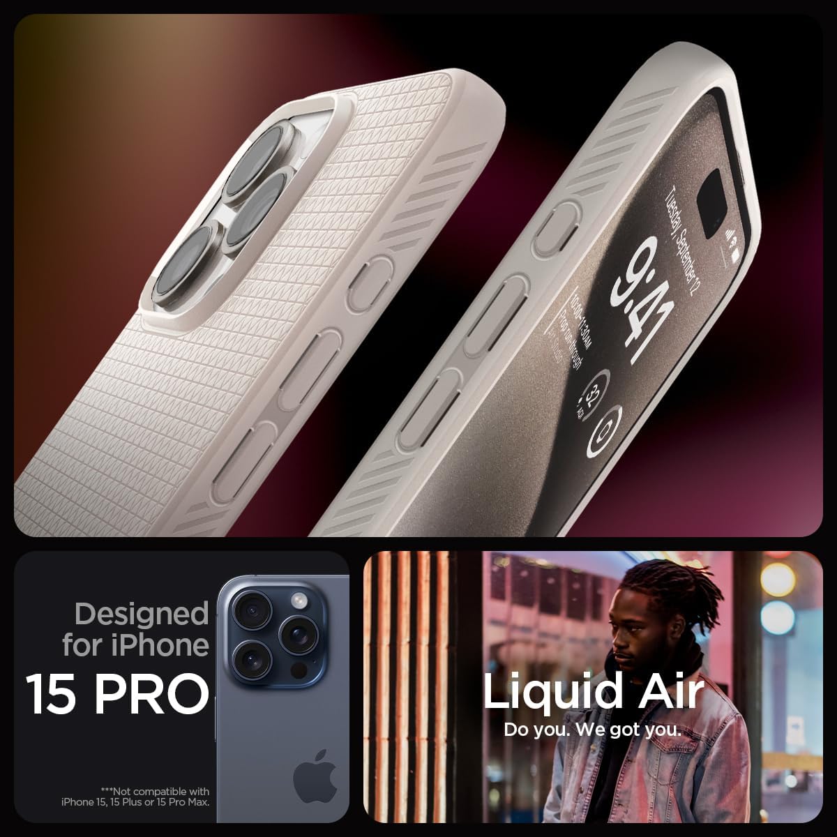 Spigen Liquid Air Designed for iPhone 15 Pro Case (2023) [Military-Grade Protection] - Natural Titanium - Image 2
