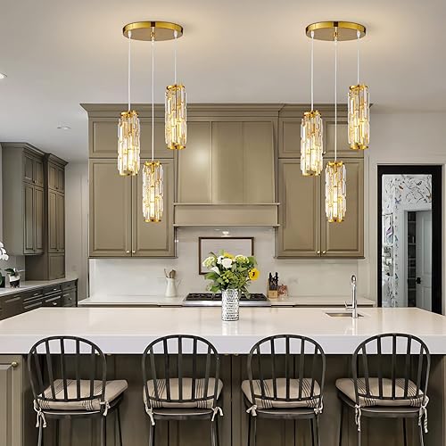 Miniatura 4 de LMQNINE - Iluminación colgante, lámpara colgante moderna, mini candelabros de cristal, lámpara colgante ajustable para cocina, isla, comedor,