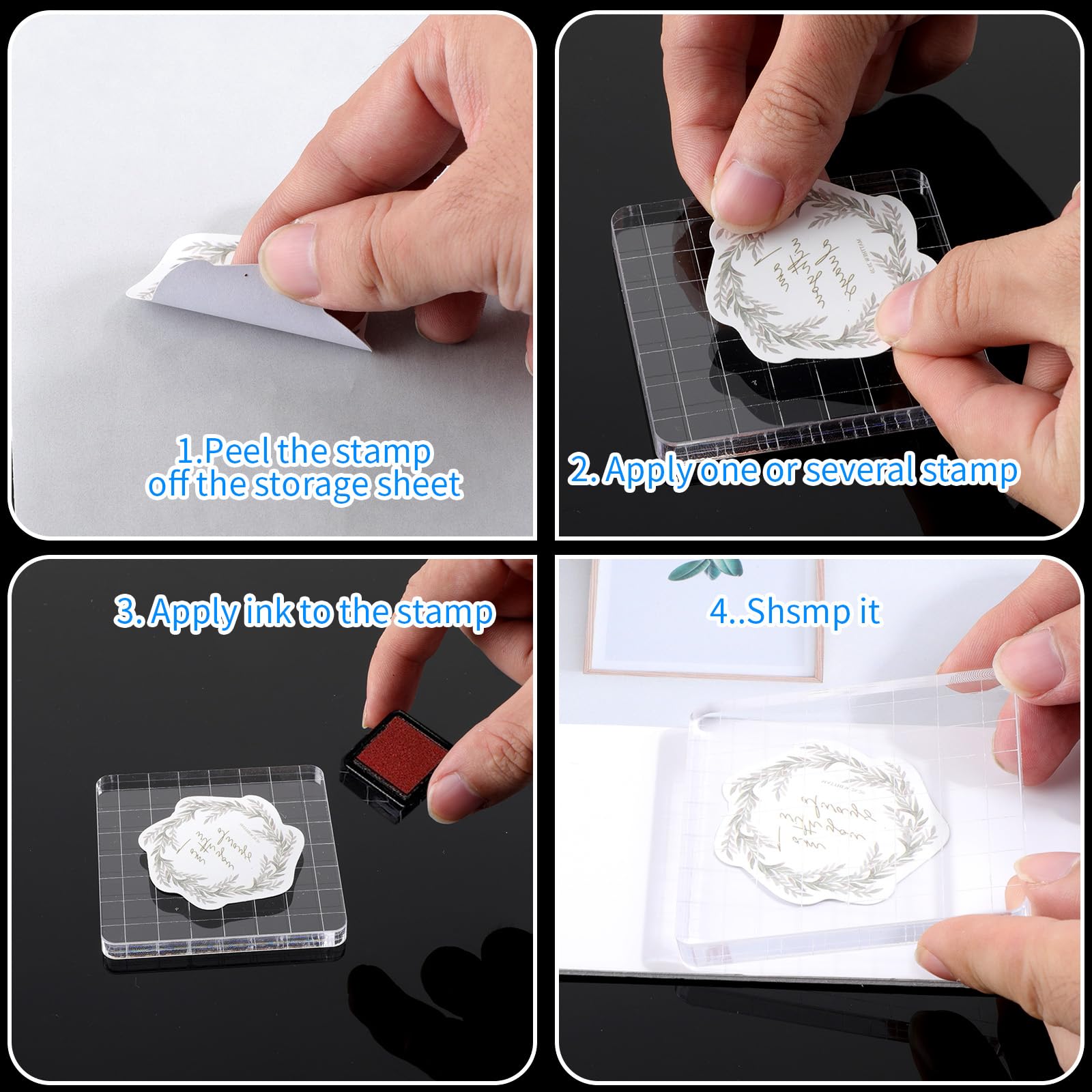 7 Pieces Acrylic Clear Stamp Block Clear Stamping Tools Set Decorative Stamp Blocks with Grid Lines for Scrapbooking Crafts, Card Making, DIY Projects (Assorted Sizes) - Image 4