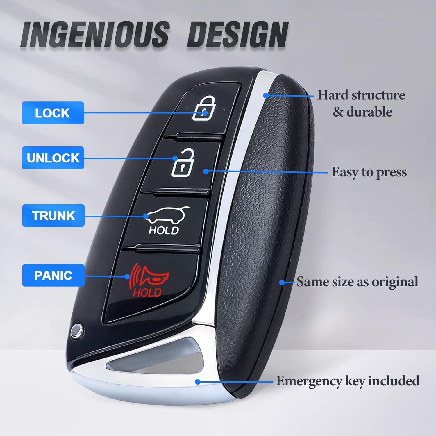 Keyless Entry Remote Control Key Fob Replacement 433 MHz for Hyundai Azera 2015 2016 2017 Push to Start Only FCC ID:ID:SY5DMFNA433 P/N:95440-3V022 4 Buttons