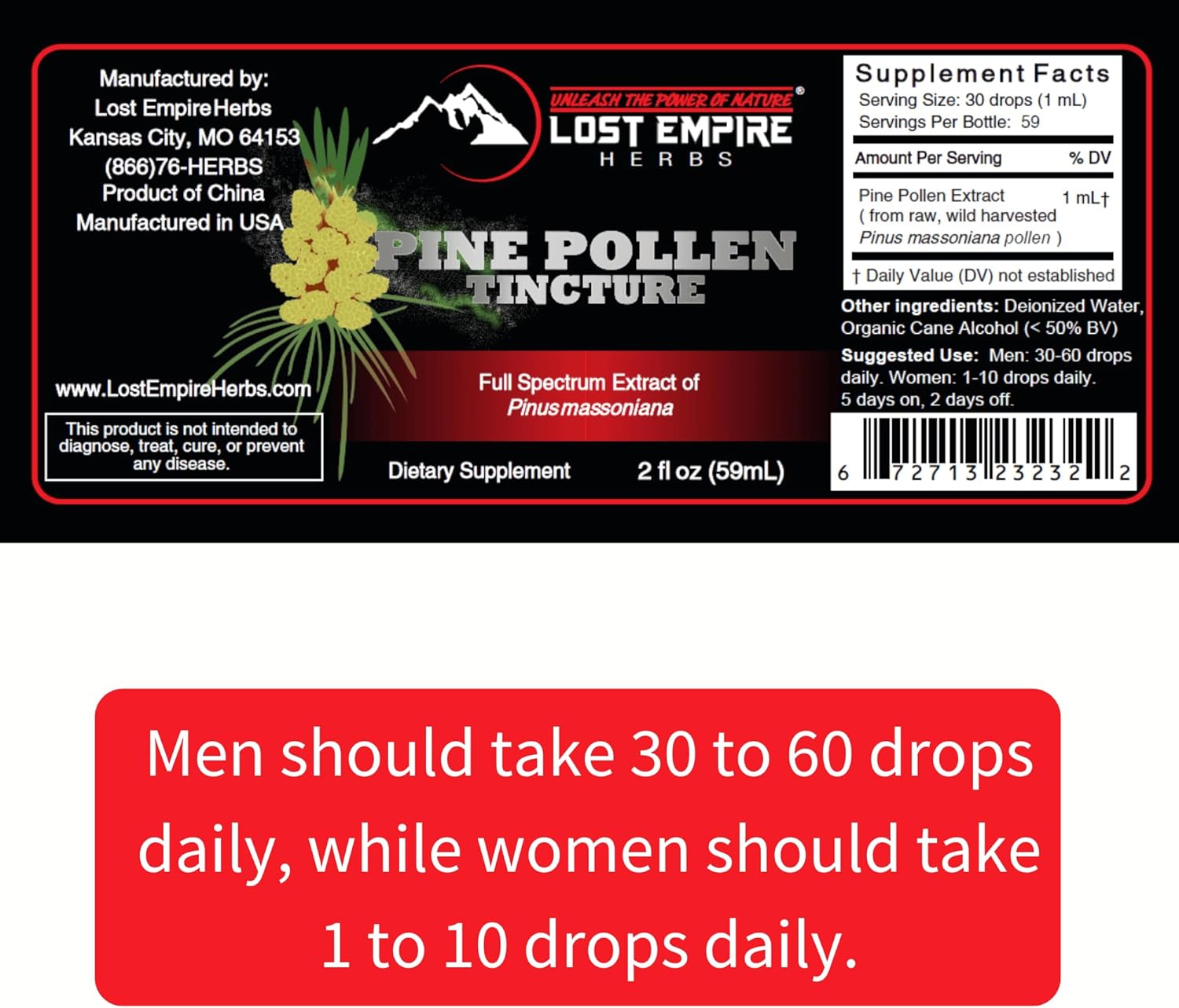 Lost Empire Herbs Pine Pollen Tincture Pine Pollen Liquid Extract for Testosterone - Alcohol Tincture is Superior for Better Absorption, 3rd Party Lab Tested (2 Ounce) - Image 8