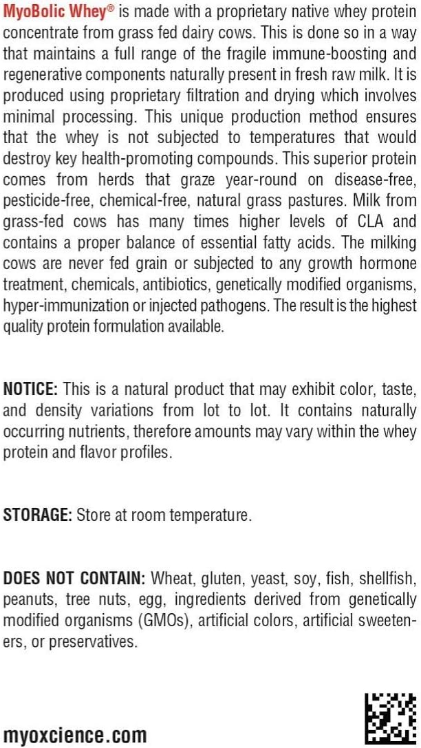 MYOXCIENCE MyoBolic Whey | Grass Fed Whey Protein Concentrate | Supports Protein Metabolism and Healthy Body Composition