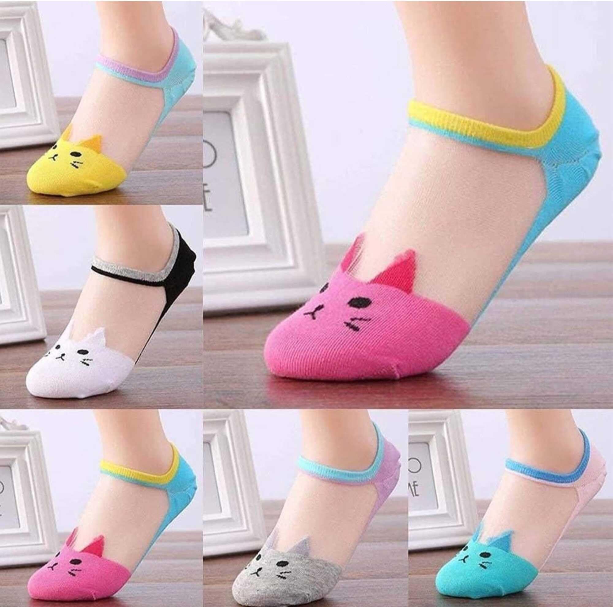 Cute Cat Ankle Socks for Women & Girls - Soft Cotton, Multicolor, Yoga & Gym, Soft, Comfortable, Casual Wear