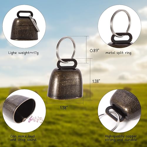 Miniatura 4 de Kwerdas Juego de 5 collares de cabra con campana, collar de nailon ajustable y campanas de cobre para pastoreo, pequeños animales de granja,