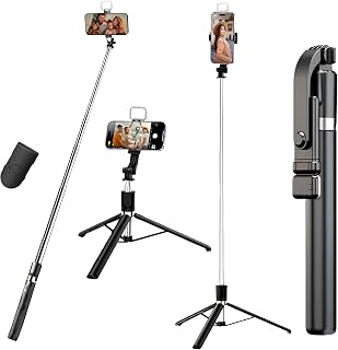 Blushinsta Selfie Stick Tripod with Light 67 inch /170cm Tripod for Mobile Phone Multi Functional Bluetooth Long Selfie St... Price In India