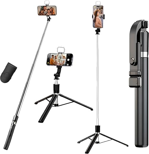 Blushinsta Selfie Stick Tripod with Light 67 inch /170cm Tripod for Mobile Phone Multi Functional Bluetooth Long Selfie St...