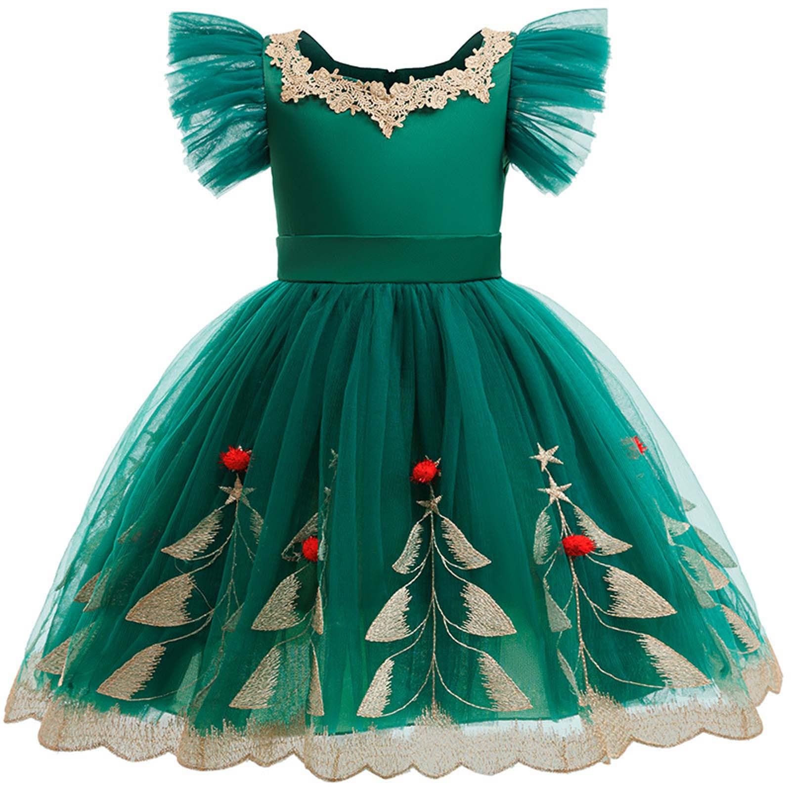Vestito di Natale per Bambina, Elegante Abito da Festa per Ragazze,Abito da Festa per Feste,Abito da Sera Formale,Abito da Festa Verde con tutù,da Indossare per Bambini Piccoli,Bambine e Giovani