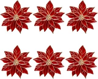 Paquete de 6 servilleteros rojos, decoración festiva de mesa para Navidad, boda, cena, lazos de aleación con servilleteros de diamantes de imitación para fiestas y cenas