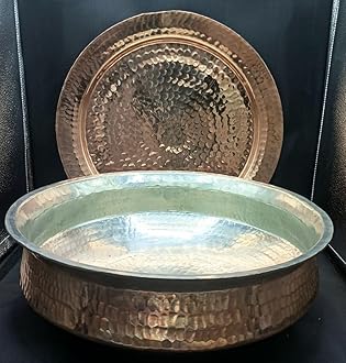 jewellary hub Heavy Gauge Copper Lagan Handi | Hammered Kalai Chicken Biryani Pot | Cooking Pot | Sipri Utensils with Lid (Copper, 8 Liter)