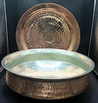 jewellary hub Heavy Gauge Copper Lagan Handi | Hammered Kalai Chicken Biryani Pot | Cooking Pot | Sipri Utensils with Lid Copper, 3 Liter