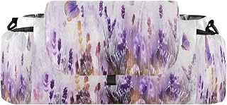 CUPADA Lavender Butterfly Spring Universal Baby Stroller Organizer with Cup Holders, Large Capacity Watercolor Flower Stroller Organizer Bag Adjustable Strap Fit Most All Strollers