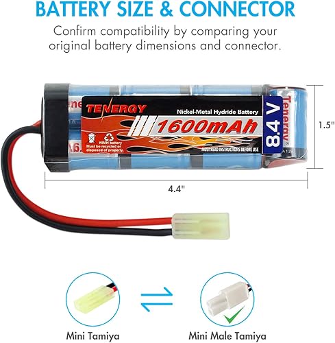 Miniatura 3 de Tenergy Airsoft - Batería plana NiMH de 84 V 1600 mAh con mini conector Tamiya para pistola Airsoft  cargador de batería NiMH de 84 V-96 V con