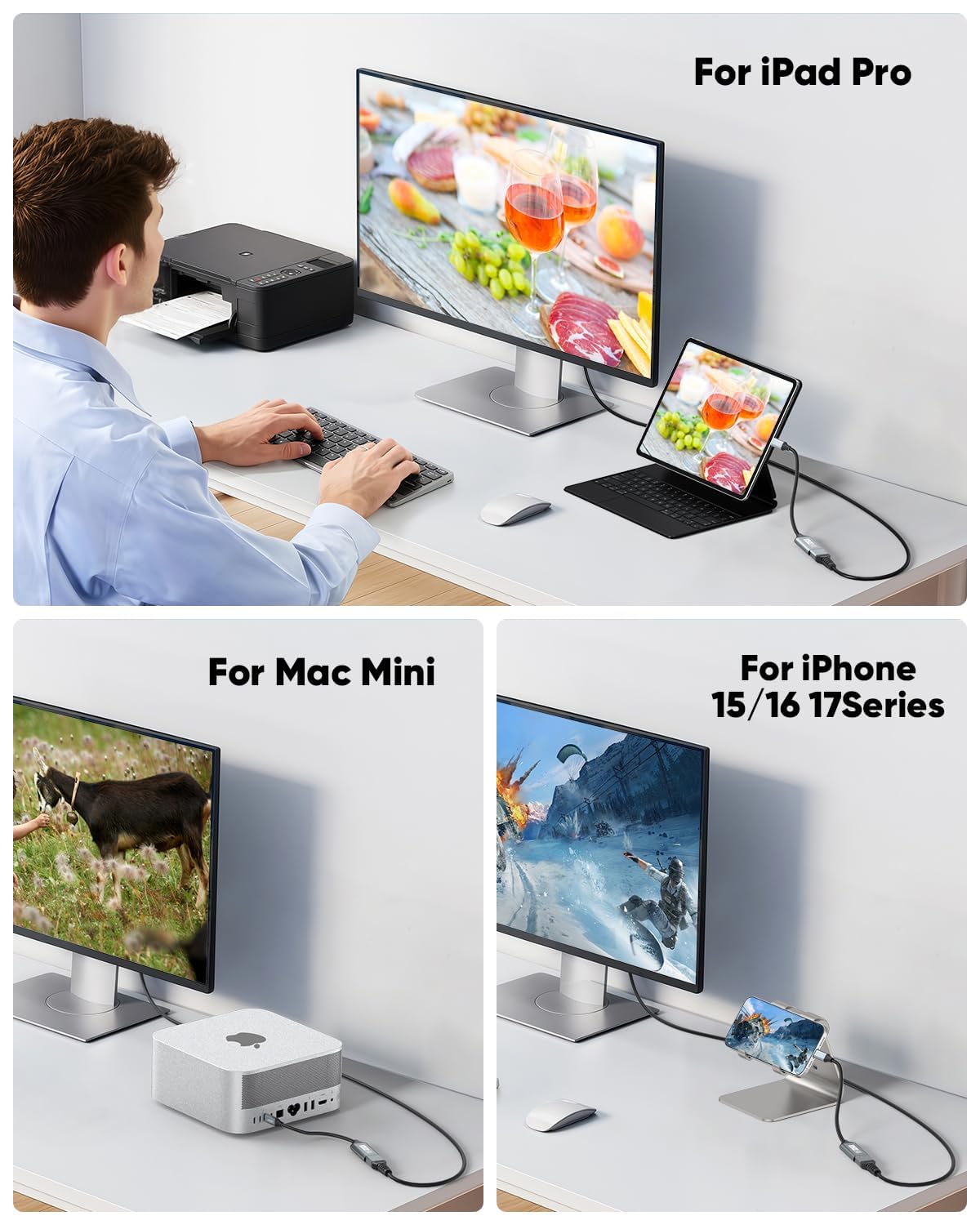 USB C to DisplayPort Adapter 2-Pack 8K@60Hz, USBC to DisplayPort 1.4 Adapter Compatible with Thunderbolt 5/4/3 (4K@144Hz, HDR, 32.4Gbps DP) for MacBook Pro/Air, iPad, Surface, iPhone 17/16, XPS