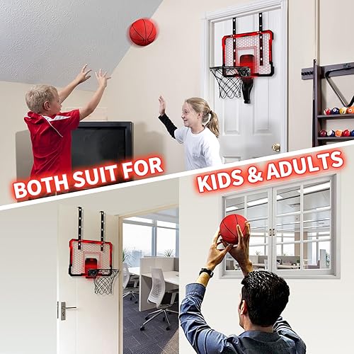 Miniatura 37 de QDRAGON Aro de baloncesto para interiores para niños, mini aros de baloncesto sobre la puerta con 7 luces LED, juguetes de baloncesto, regalos