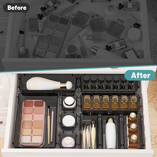 Miniatura 5 de WOWBOX Juego de 40 organizadores de cajones de plástico transparente, 4 tamaños, organizador de cajones de escritorio y contenedores de