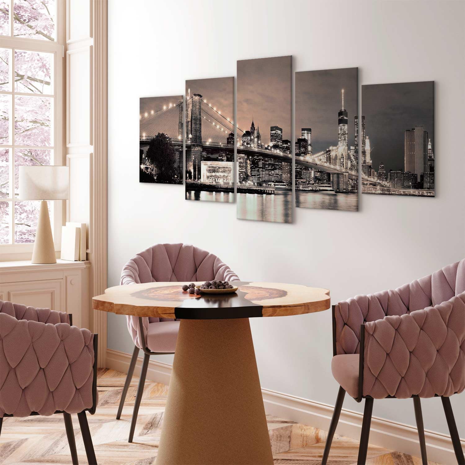 Quadro New York Su Tela 5 Pezzi - 225x112 Cm, Stampa Canvas Moderna Per Soggiorno, Decorazione Parete Citt&agrave;