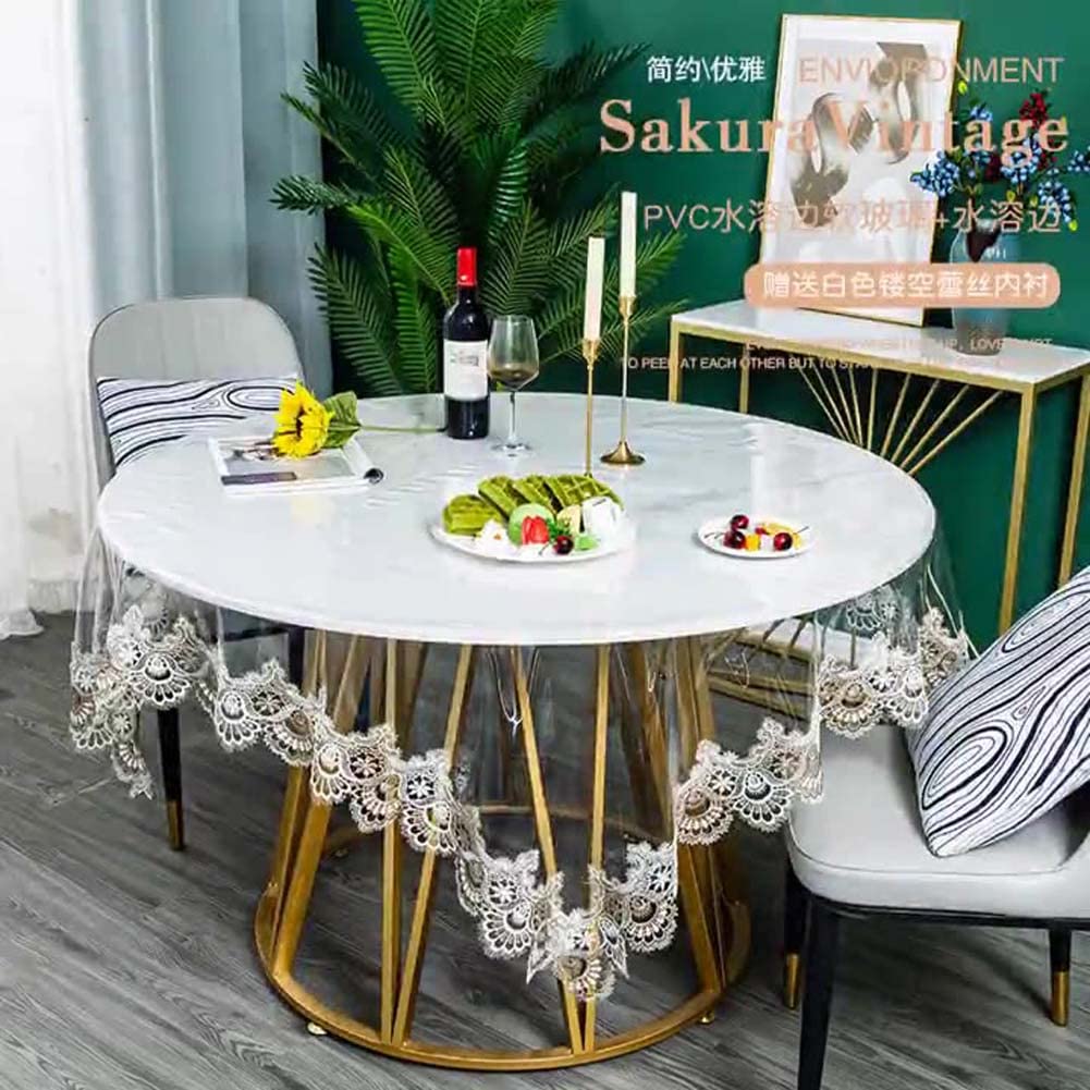 150cm Round Tablecloths for Garden Patio Restaurant Table Top,Clear Table Protector Wipeable Dining Table,Heat Protection & Waterproof,Table Cover with Lace - Image 4