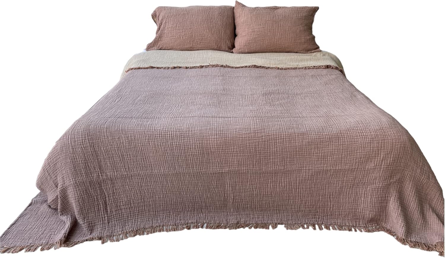 100% Cotton Muslin Throw Blanket, 4 Layers Bedspread, Soft Turkish Cotton Muslin Bed Cover, Reversible Coverlet, Brown (Twin Size 63x90-160x230cm)