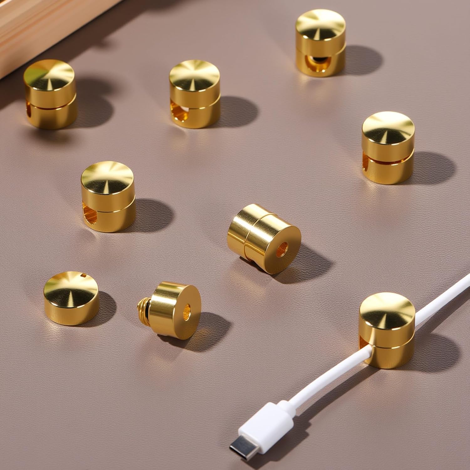 EBOOT 12 Pcs Gold Cord Holder for Nightstand,Metal Aluminum Phone Holder,Adhesive Adjustable 2-in-1 Cord Clips,Cable Management Wire Organizers for Desktop,Nightstand,Home,Office,Wall