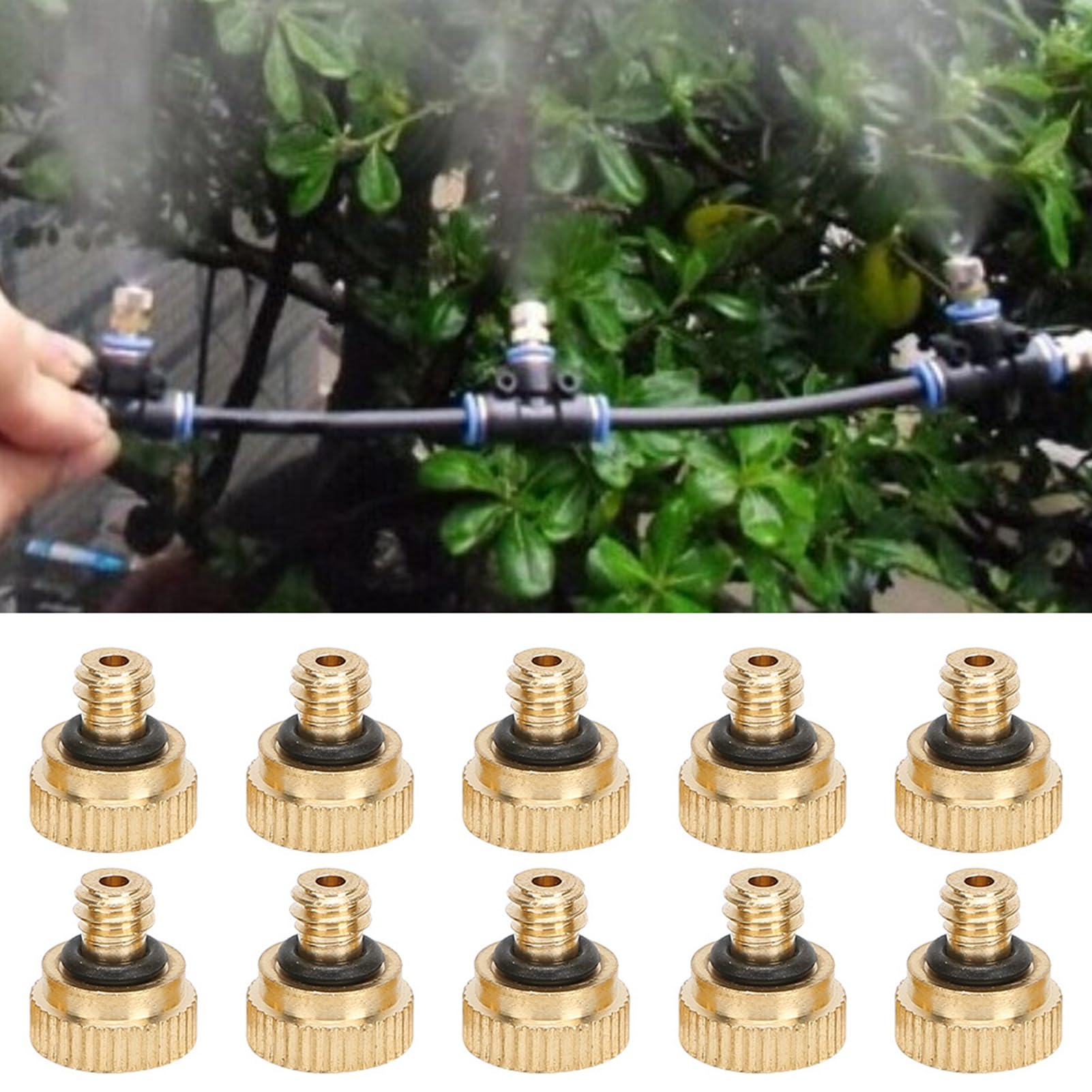 Jelquix 10pcs Brass Atomizing Sprayer Nozzle Low Pressure for Outdoor Cooling Landscape Watering 0.5mm