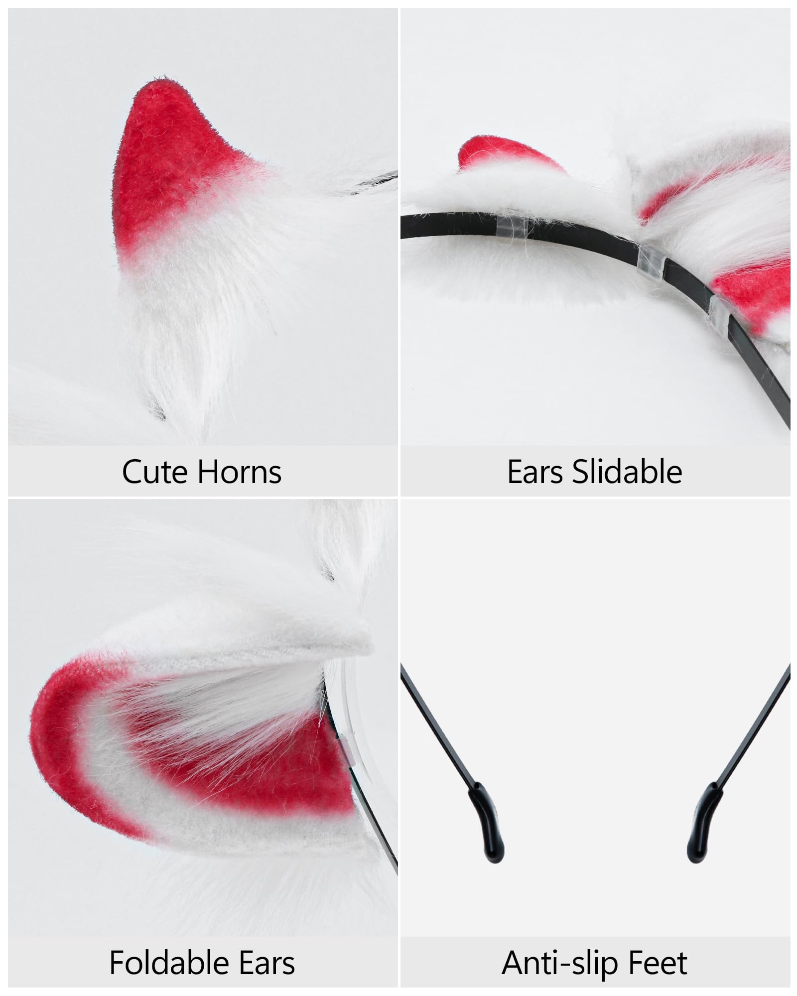 ZFKJERS Cosplay Furry Lamb Ears Headband Soft Animal Ear Hair Accessory for Halloween (Red) - Image 2