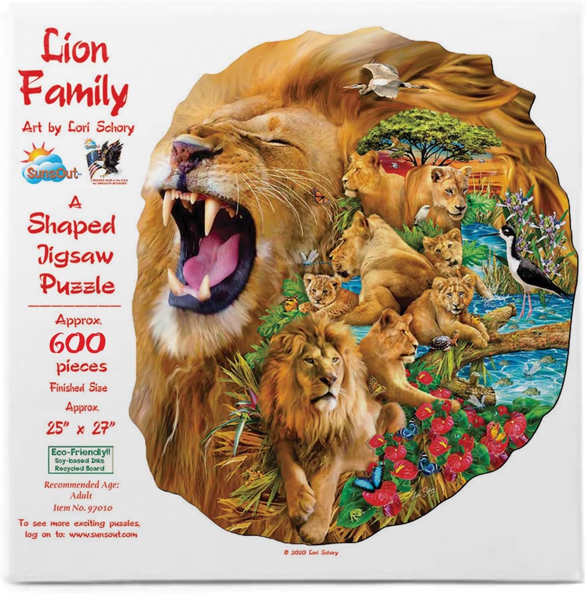 SUNSOUT INC - Lion Family - 600 pc Special Shape Jigsaw Puzzle by Artist: Lori Schory - Finished Size 25" x 27" - MPN# 97010