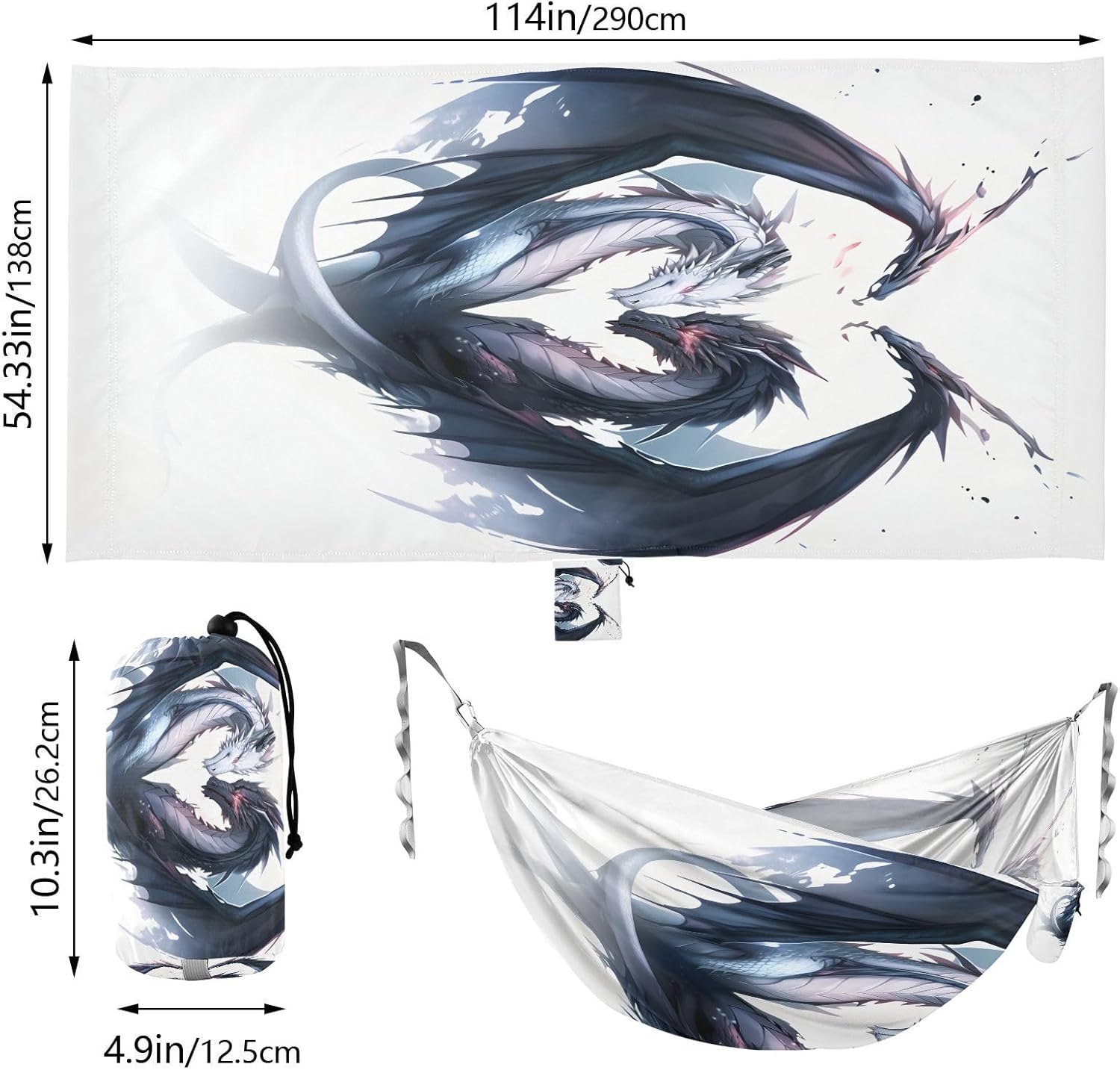 ALAZA Couple of Dragons Camping Hammocks Single or 2 Person 500 lbs Portable Parachute Travel Hammock w/Tree Straps for Hiking Backpacking Indoor Outdoor