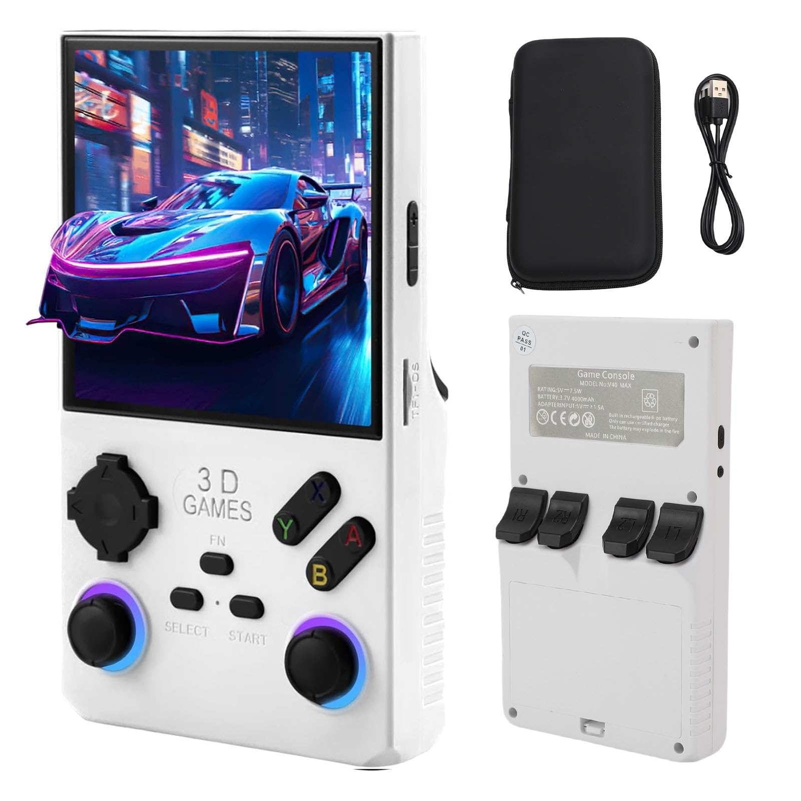 Elprico Konsole Gier, 4 -calowy Przenośny System Gier Retro z kartą 256 GB, Ekran HD 720x720 do Podróży (WHITE)