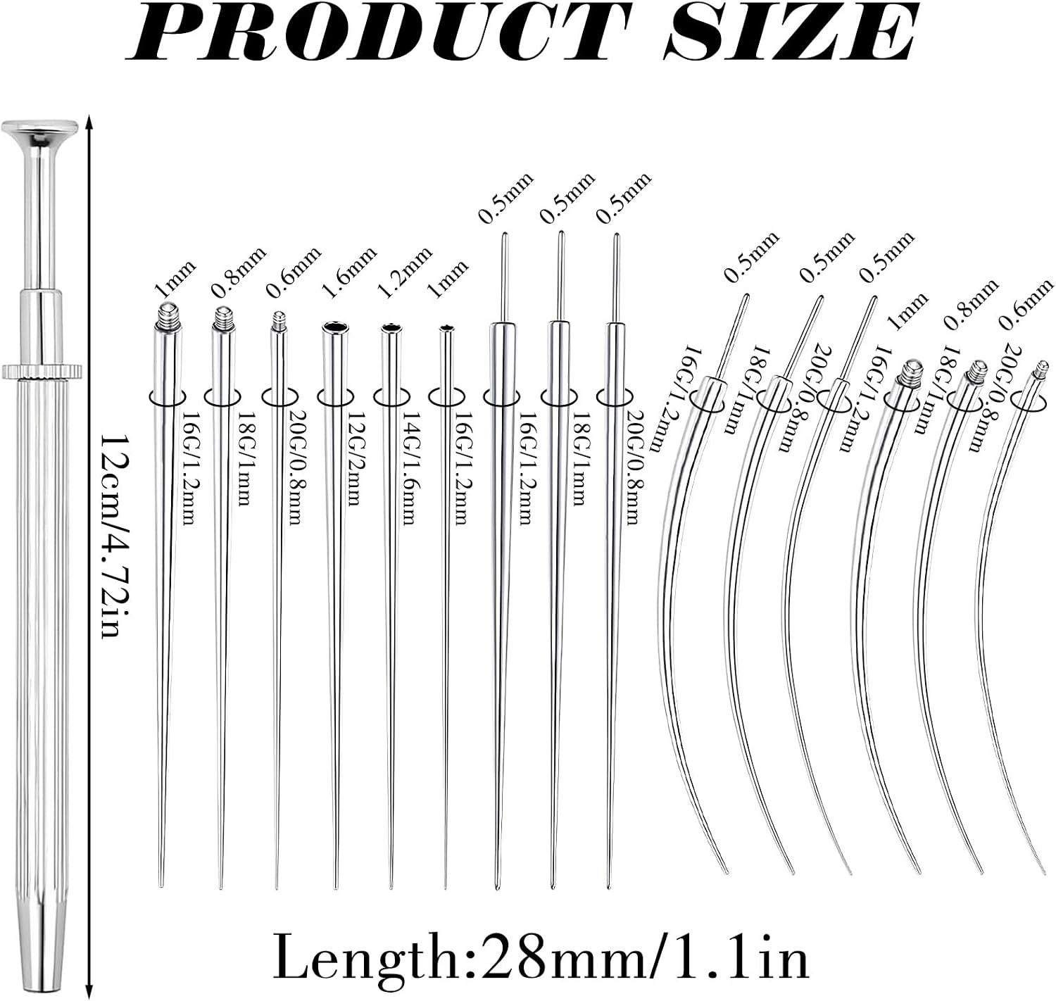 Piercing Taper Ball Grabber Tool for Changing Jewelry, 14G 16G 18G 20G Piercing Taper Flat Back Earring Applicator Tool Threadless Insertion Pin Body Jewelry Stretching Kit for Ear Nose Lip