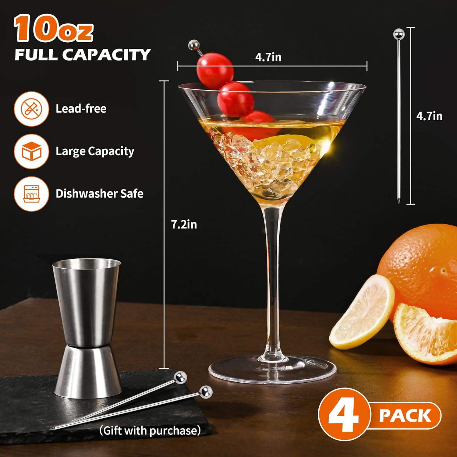 10oz Large Martini Glasses Set of 4,Classic Crystal Cocktail Glasses,Hand Blown Martini Glass for Espresso Martini, Cosmopolitan, Manhattan, Home Bar Gift Set - Image 3