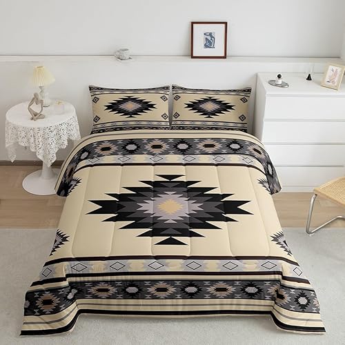 Miniatura 8 de Feelyou Juego de ropa de cama de diseño nativo del suroeste de tamaño individual para niños y niñas, juego de edredón geométrico del suroeste para