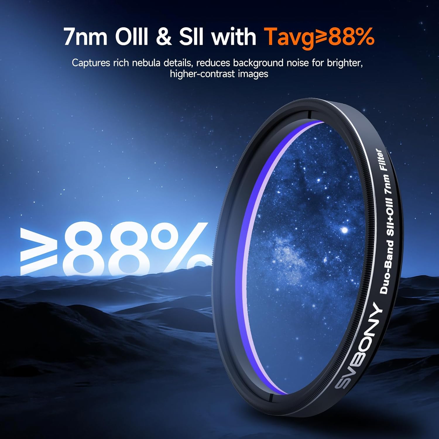 SVBONY SV220 Telescope Filter, SII & OIII 7nm Dual-Band 2" Nebula Filter, High Transmission Cut-Off Depth OD5, Enhancing Imaging Contrast, Reduce Light Pollution for Astrophotography