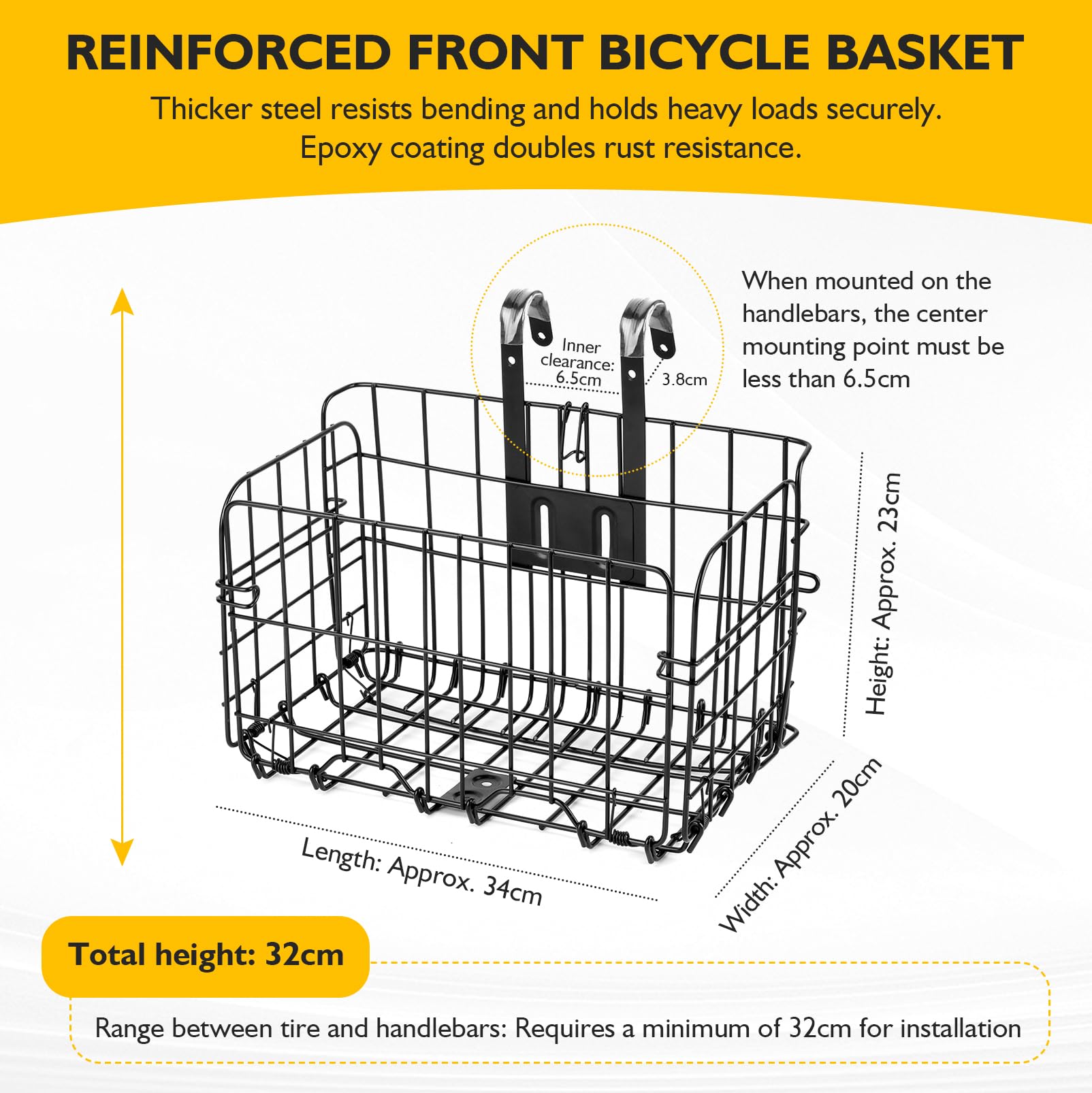 Cesta delantera y trasera plegable para bicicleta con bolsa interior de poliuretano, bolsillo interior extraíble, cesta de bicicleta unisex para parte delantera, malla de alambre, cesta de bicicleta