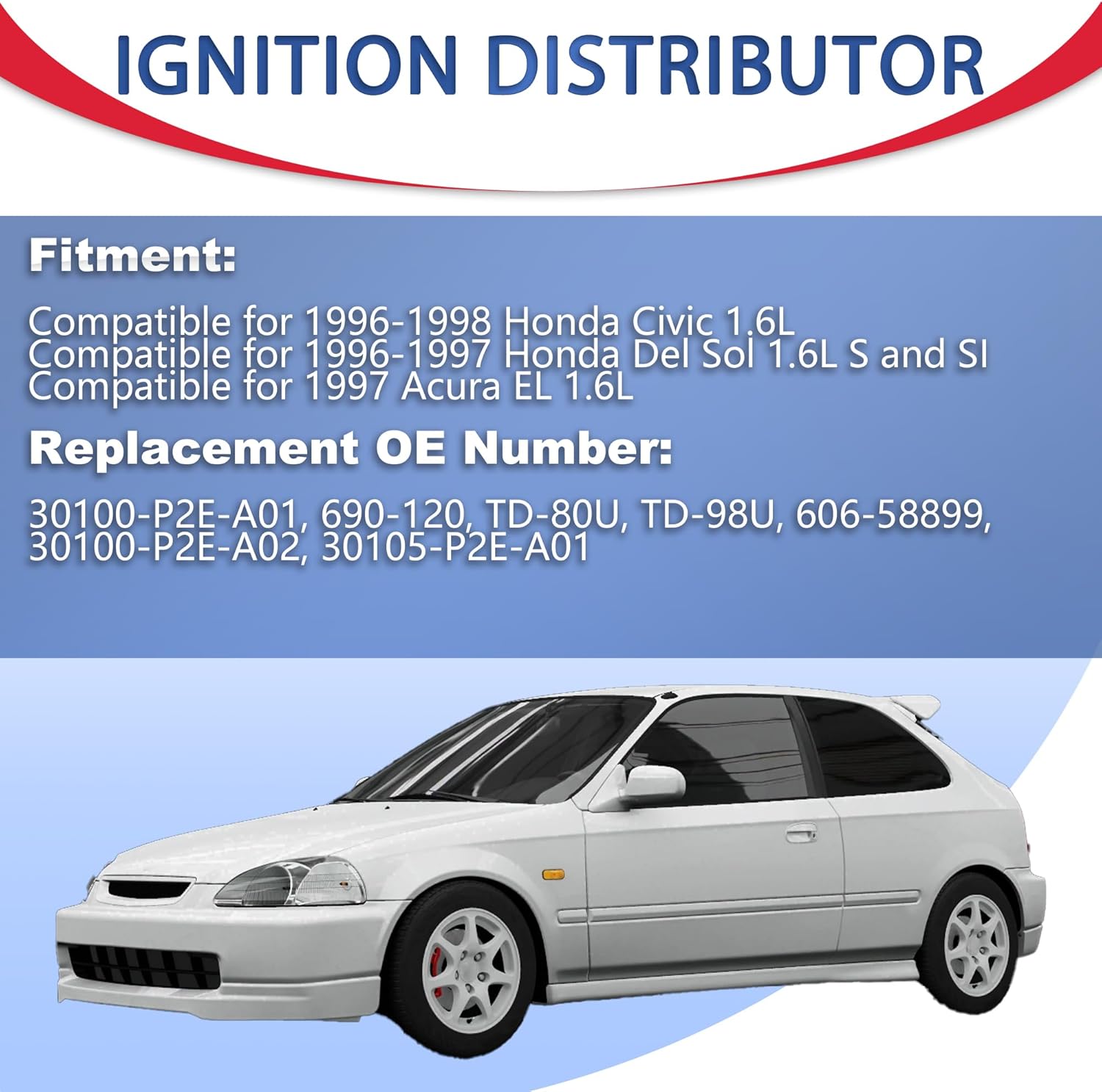 Ignition Distributor 9 Pins Compatible for 1996 1997 Honda Civic/Del Sol 1.6L /1997 Acura EL 1.6L Black Cap and Rotor kit Replacement 30100-P2E-A01 TD-80U